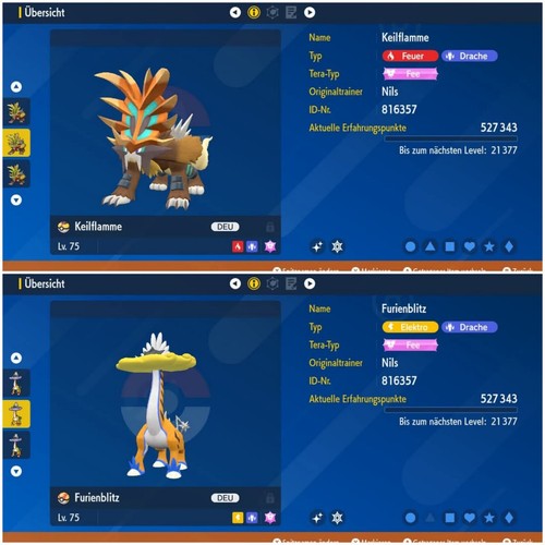 Shiny Keilflamme&Furienblitz/6IV /Lv 75/ NatDex| Pokemon Karmesin/Purpur - Bild 1 von 9