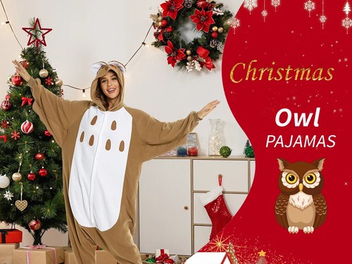 Owl Costumes For Kids Unisex Winter Soft Hooded Christmas One-piece Pajamas - Picture 8 of 12