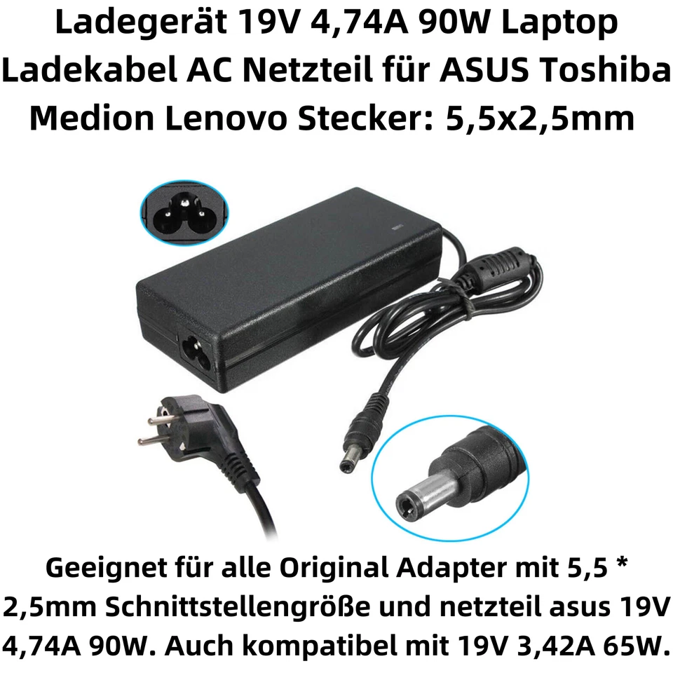 K35C Charger 19V 4.74A 90W Laptop Power Cable AC Adapter For ASUS 5.5*2.5mm - Image 2 of 4