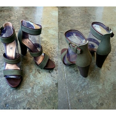 Leather and Canvas Strappy Block Parma Heel