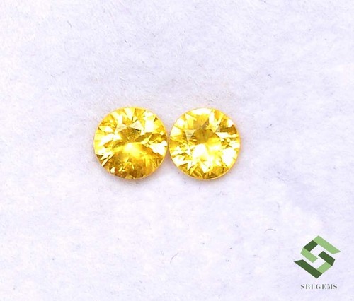 5 mm Certified Natural Yellow Sapphire Round Cut Pair 1.12 CTS Loose Gemstones - Picture 2 of 8