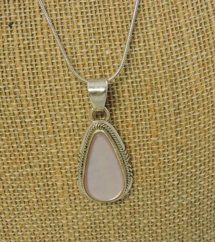 Sterling Silber Halskette & Ohrring Set Träne Tropfen rosa MOP 16" 1 1/2" 17 Gramm - Bild 2 von 6