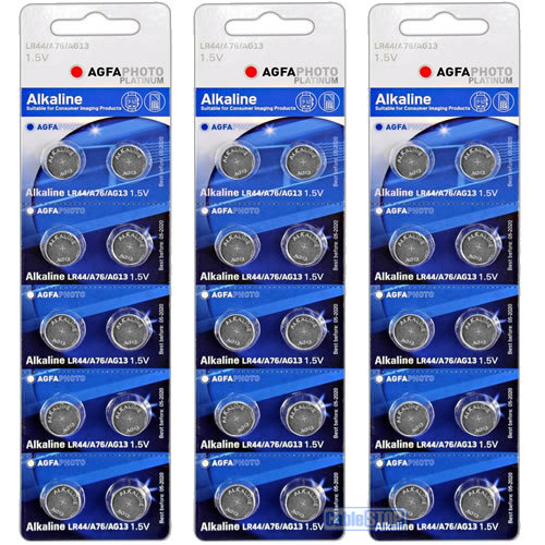 30 x LR44 AGFA 1.5V Alkaline Button Cell Watch Battery AG13, A76, V13GA, L1154