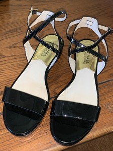 black patent platform sandals