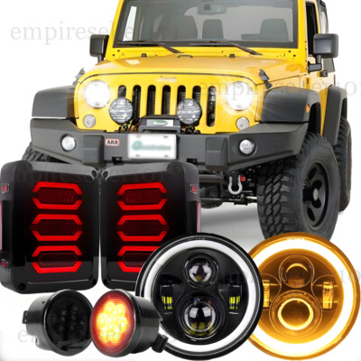 For Jeep Wrangler JK 07-18 Combo 7'' Halo Led Headlights Turn Signals Tail Lights