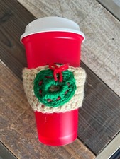Crocheted Wreath Cozy Cup/Coffee Cup Sleeve/Christmas Gift/Holiday Gift