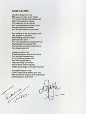 ELTON JOHN & BERNIE TAUPIN 'Candle In The Wind' Signed DIANA Lyrics - preprint