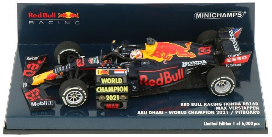 1:43 Minichamps 410212333 Max Verstappen Red Bull RB16B 1st Abu Dhabi GP 2021