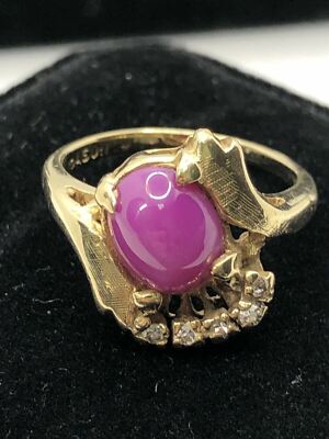 Solid 14K Yellow Gold 2.44CTW Star Ruby Ring with 0.05CTW Diamond