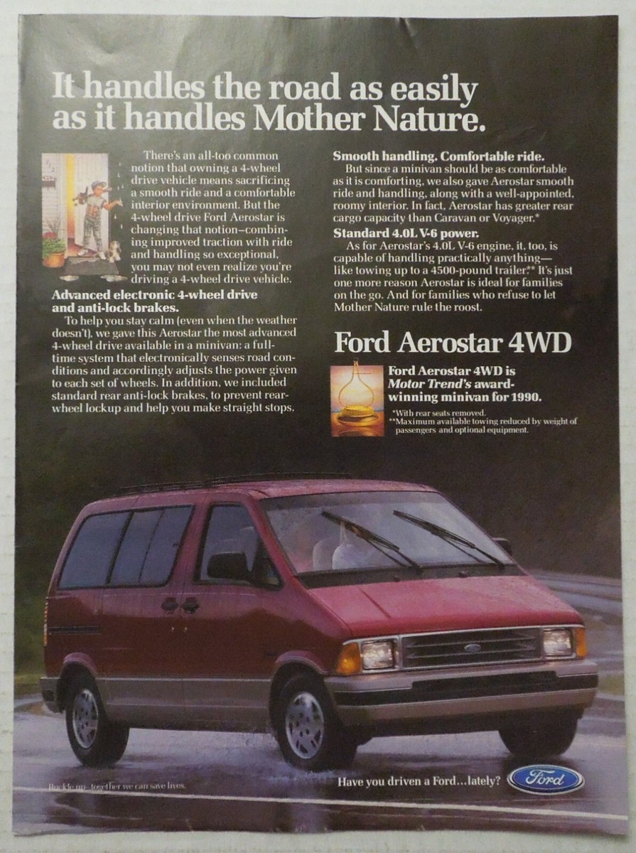 1990 FORD Aerostar 4WD Minivan Magazine Ad - Motor Trend Award