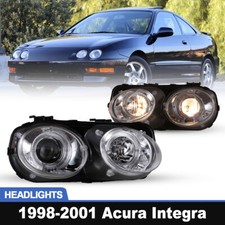 Headlights For 1998-2001 Acura Integra Projector Halo Chrome Clear Headlamps Lr