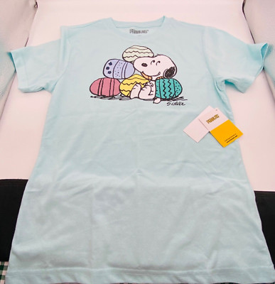 Peanuts Snoopy Easter Tee Shirt Girls Size 10-12 Top Pastel Turquoise New w Tags