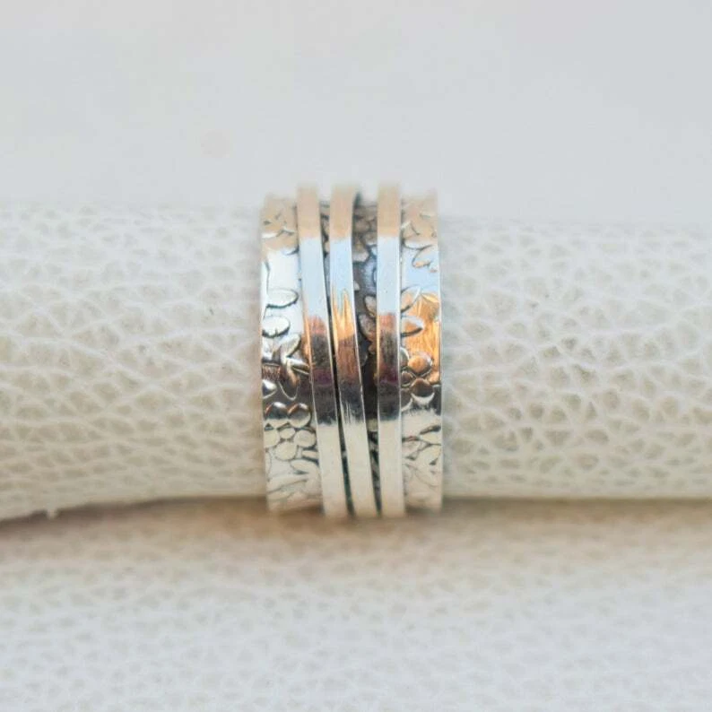 Solid 925 Sterling Silver Wide Band Spinner Ring Meditation Statement Ring GN864