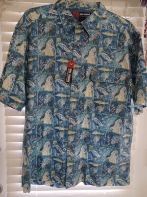 Reel Legends shirt men's XXL Blue Fish all over print short sleeve vented NWT