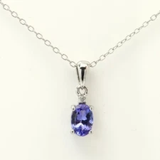 Natural Tanzanite & Dia Pendant in 14k White Gold oval shape purple Gemstone