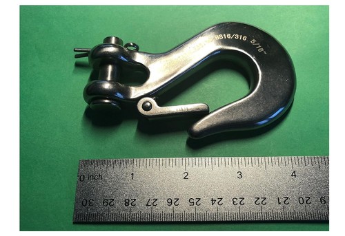 US Stainless Steel 316 Clevis Slip Hook with Safety Latch 5/16" Marine Grade - Picture 3 of 6