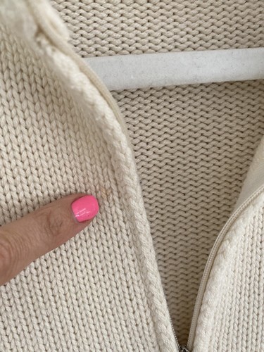 United Colors Of Benetton L Zip Up Sweater Wool Blend Soft Ivory Knit Italy - Picture 15 of 15
