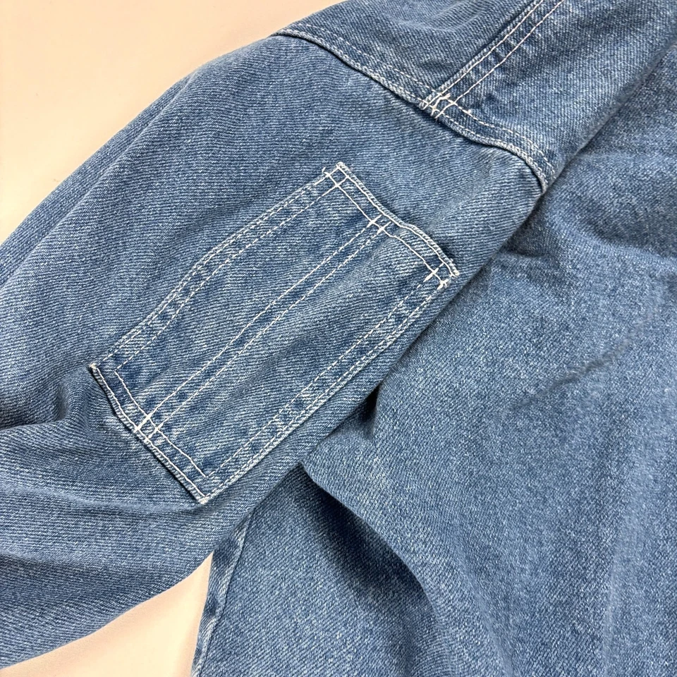 Vintage Food Network Womens Denim Chef Shirt Blue Jean Sz L Television Snap - Image 3 of 4