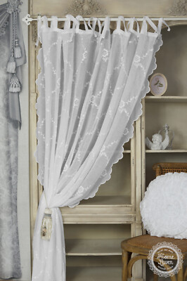 Gardine Schal Vorhang Stickerei 'Ruby' weiß 200x250 Shabby Vintage van Deurs