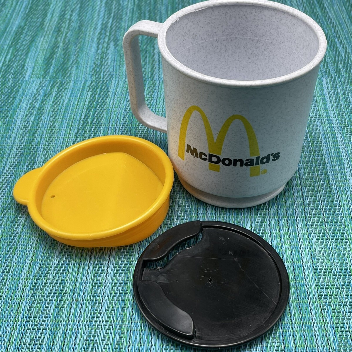 Vtg McDonalds Plastic Travel Mug Coffee Cup w Lid Base Piece Golden Arches