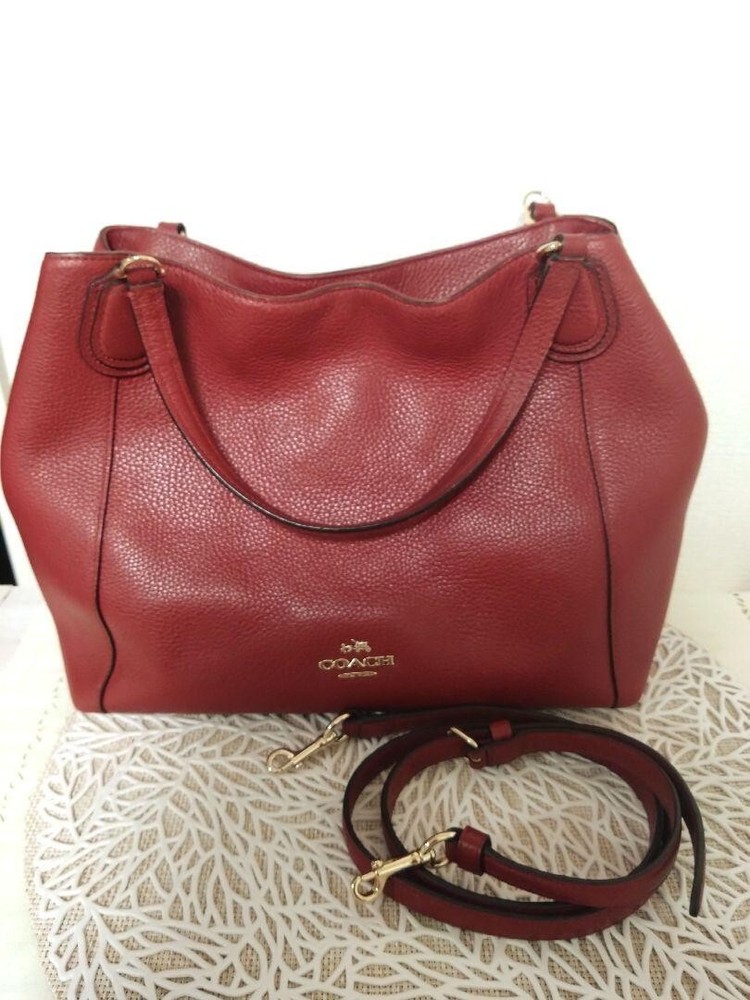 Coach's Red Leather Handbag Shoulder Strap Purse E1592 35983 w/strap Used