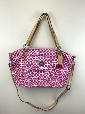 FLAWS Coach Leah Coated Pink Op Art Tote Shoulder Bag Crossbody