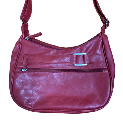 Borsa a tracolla in pelle vegan rosso intenso tracolla tracolla argento fibbia tasche - Foto 2 di 5