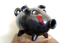 billy joe craven ,PIG GIE BANK  folk art   pottery      10 '' long  X 7'' WIDE