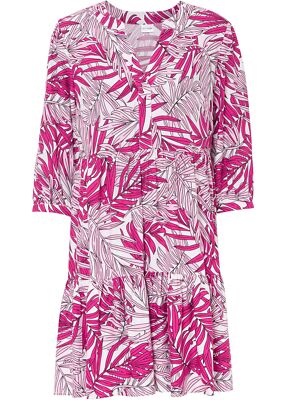 Tunika-Kleid aus nachhaltiger Viskose Gr. 42 Weiß Mittelfuchsia Minikleid Neu