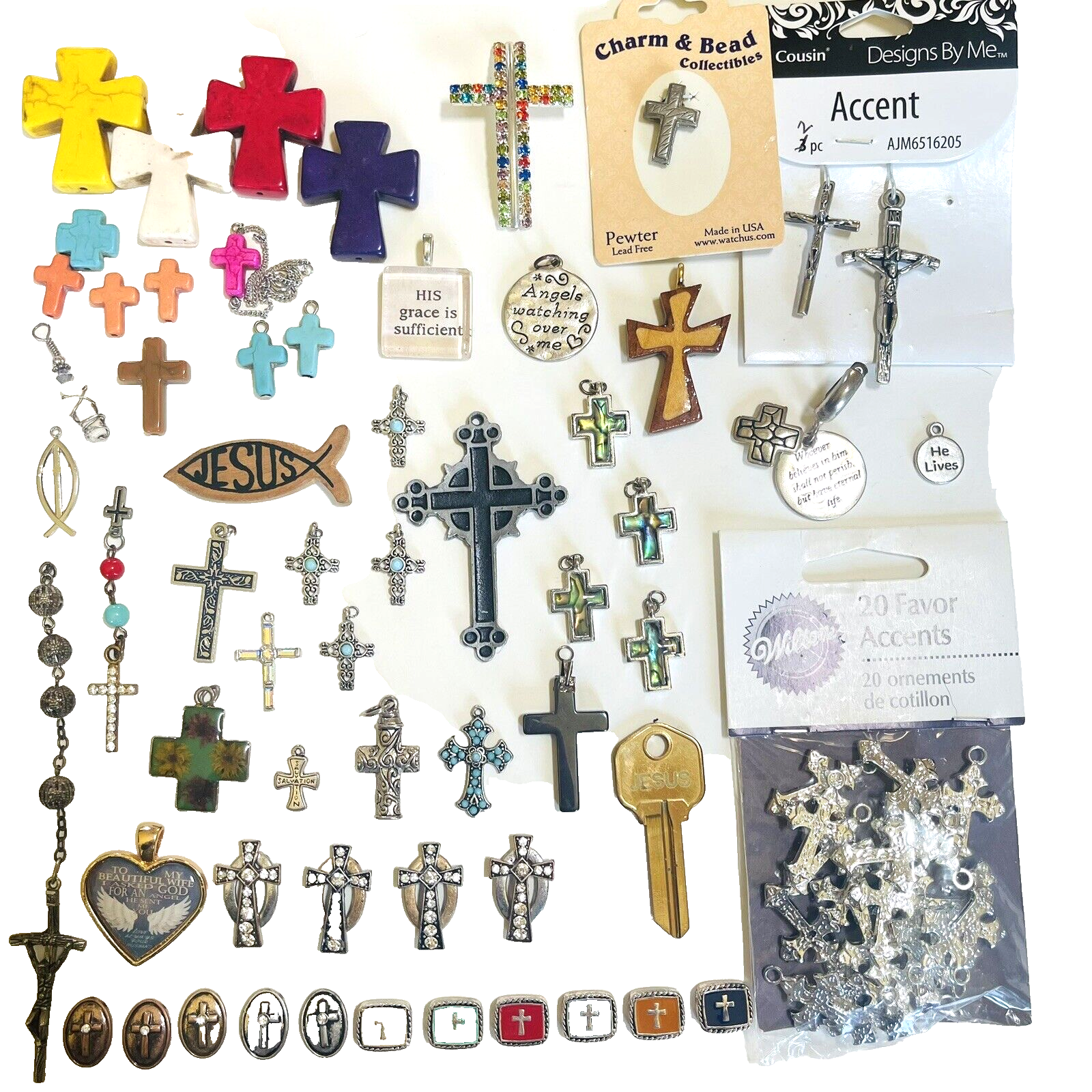 Christian Religious Charm Pendant Cross Jewelry Making Craft Supply 60 Piece Lot