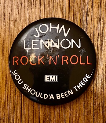 JOHN LENNON Rock 'N' Roll 1975 UK ORG Vintage BUTTON Pinback EMI