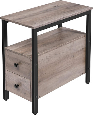 Narrow Chairside End Table with Drawer and Shelf for Small Spaces, Greige/Black