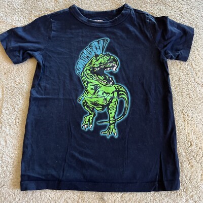 Osh Kosh Boys Navy Blue Green T-Rex Dinosaur Mohawk Short Sleeve