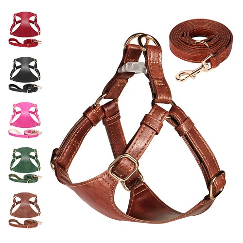No Pull Leather Dog Harness and Leash set Soft Adjustable No Choke Puppy Vest1