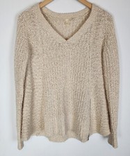 Anthropologie Ivory Sweater MOTH Womens S Pullover Oversized V Neck Long Sleeve