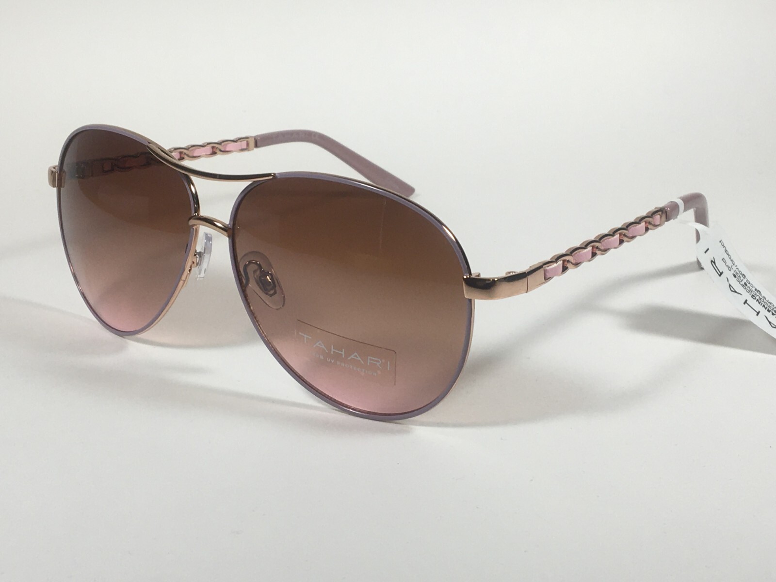 Tahari Aviator Sunglasses Rose Gold Nude Brown Gradient Lens TH649 RGDBL 61mm-image