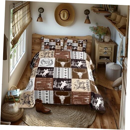 Western Cowboy Comforter Set Size, Bull Skull Horse Arrow Print Full Cowboy 01
