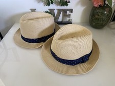 Carter  s 2 Fedora Straw Sun Hats Cap Blue Ribbon For Child 2-4T Mint Condition 