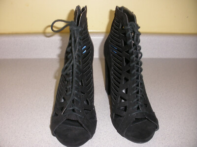 WOMEN'S XOXO SUEDE LACED PEEP TOE BOOTS HEELS 163506 BLACK 7.5M | eBay