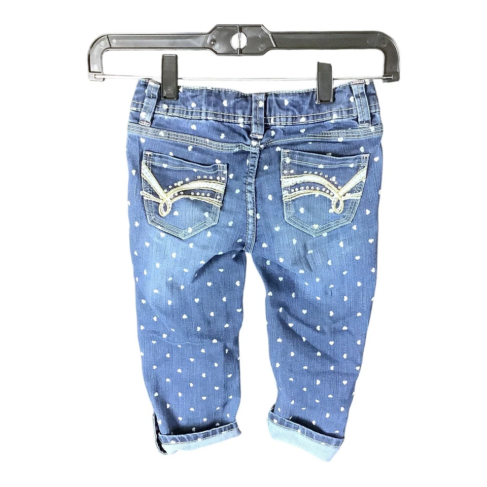 Candie's Girl Denim Capri Jeans Blue / White Hearts Adjustable Waist Sz 8 Cotton - Image 2 of 4