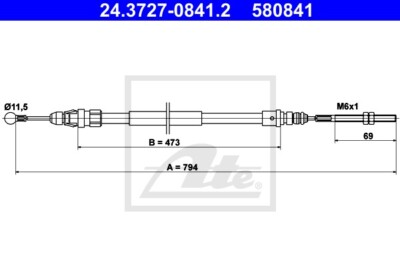 ATE (24.3727-0841.2) Handbremsseil, Handbremszug für PEUGEOT