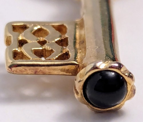 Gold Over Sterling Key Pendant Black Onyx Made in Italy - Picture 6 of 7