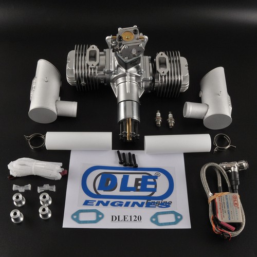 Twin Cylinder Two Stroke Side Exhaust Gasoline Engine for RC Airplane DLE 120CC - Picture 5 of 12