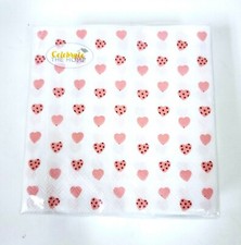 NEW CELEBRATE 40 PC 3-PLY WHITE,PINK SMALL HEARTS PAPER COCKTAIL NAPKIN- GERMANY