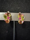 Vintage Goldtone Multicolor Rhinestone Clip Earrings — photo 1