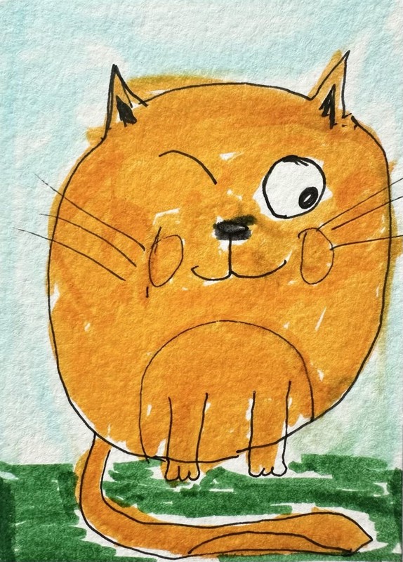 Original ACEO Painting Cat Miniature Art Card By Carole Collins M13