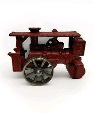 HUBLEY 4" Huber Red Road Steam Roller Tractor Cast Iron Toy Vintage Antique