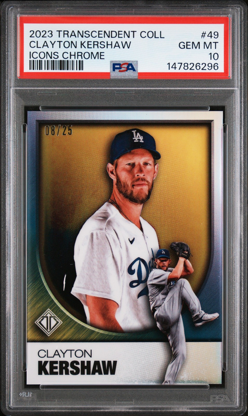 TRANSCENDENT COLLECTION TRANSCENDENT ICONS CHROME CLAYTON KERSHAW 08/25 PSA 10