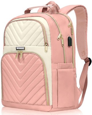 Backpack Women School Teen Girls Stylish Laptop Bookbag USB Charging Beige