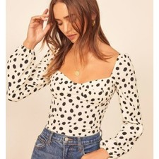 NWT Reformation Reign Polka Dot Corset Puff Sleeve Top 12
